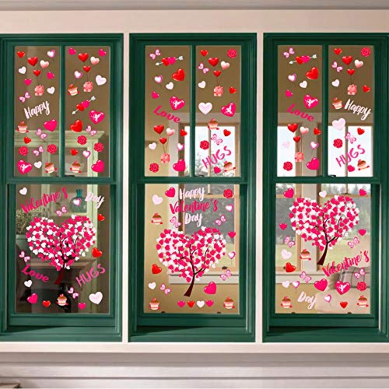 Ivenf Valentines Day Decorations Heart Window Clings Decor, Large